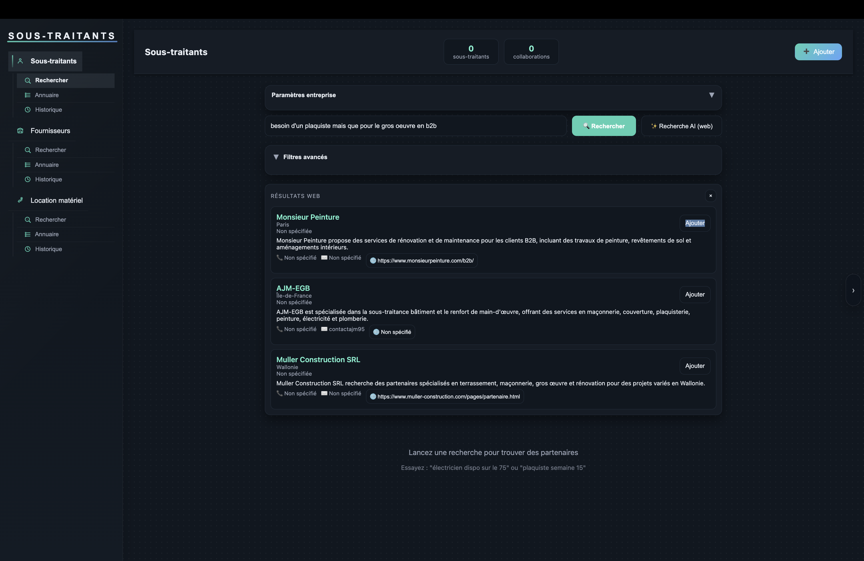Sous-traitants — Recherche ciblee